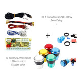 Kit-pulsador Usb Arcade 1 Player 5v+10 Botones Led Con Micro