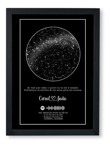 Quadro Personalizado Mapa Das Estrelas A4 Moldura E Vidro