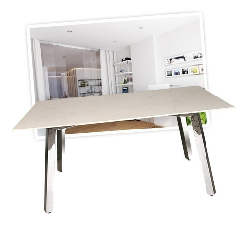 Mesa Tap Vidrio Símil Marmol Patas Cromo 160x90cm Cuota