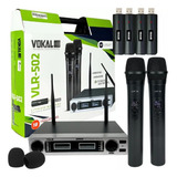 Microfone Sem Fio Duplo Vokal Vlr502 Bateria Usb + Espumas