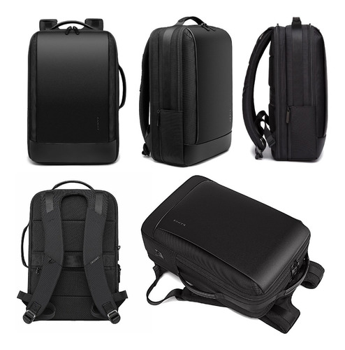 Mochila Masculina Executiva Premium Partes Couro Preta Luxo Cor Preto Desenho Do Tecido Liso