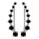 Aretes De Plata 925 Negro Zirconias Largos Unitalla Mujer