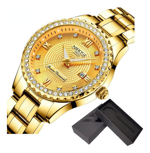 Relógios Nibosi Luxury Diamond Quartz Calendar