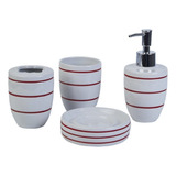 Set Baños Ceramica 4 Piezas Dispenser Porta Cepillo Rojo