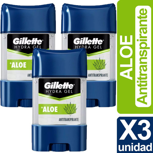 Desodorante Gillette Hydra Gel Aloe 82g Pack X3 Unid