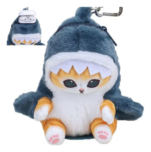 Gatito De Peluche Con Disfraz Tiburónbolsa Para Auriculares