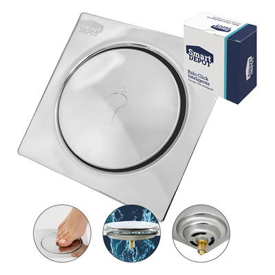 Ralo Click Quadrado Polido 10x10cm Smart Depot Prateado Cromado | Frete grátis