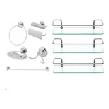 Kit Acessórios Inox P/ Banheiro 5 Peças + 3prateleiras Reta 