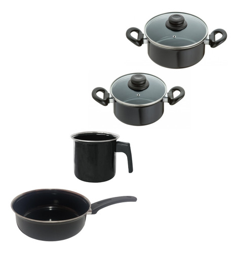 Conjunto Panelas 4 Peças Preta Indução Cooktop Elétrico Gás 