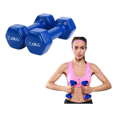 Mancuernas Hexagonales 7kg Neopreno Azul Hight End Fitness Kit 2 Pesas | Meses sin interés