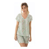 Pijama Verano Remera M/c Y Short Floreado Lencatex Art 22734