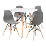 Comedor Moderno Mesa Eames Redonda + 4 Sillas Grises Eames