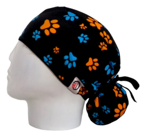 Gorro Quirúrgico Mujer + Lanyard Huellitas Perro Negro