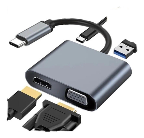 Adaptador 2en1 Tipo C A Hdmi Y Vga+ Usb 3.0+ Hub Tipo C