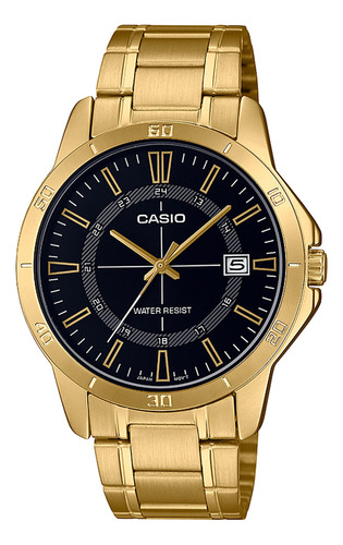 Reloj Hombre Casio Mtp-v004g-1cudf Core Mens Con Correa Color Dorado Y Fondo Negro