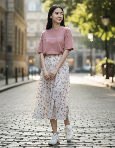 Faldas Largas Beige Mujer Casual Elegante Moda Estampado