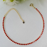 Pulseira Strass Vermelho Folheado A Ouro 18k