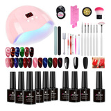 27 Kit Esmaltes Uñas+ Lámpara Uñas Sun Led/uv+base+top+tools