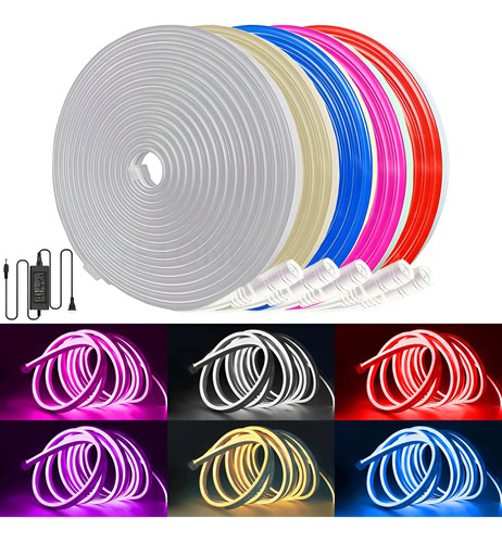 Tiras De Leds Luz Luces Neón Flexible Manguera Con Fuente 5m | MercadoLibre