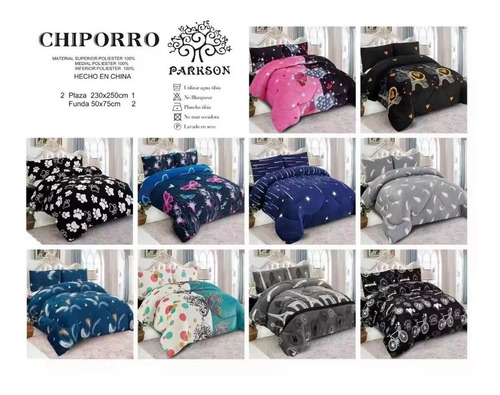 Plumon Cobertor Chiporro Plush Invierno Cama 2 Plazas Fundas