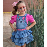 Vestido Jeans Infantil Super Elegante Para Festa Oferta Luxo