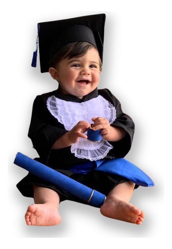 Beca De Formatura Para Bebê Completa - Preto Com Azul