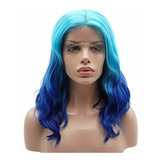 Pelucas - Lushy 14inch Curly Light Blue Root Blue Ombre Wig 