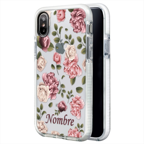 Funda Para iPhone Flores Rosas Personalizada Con Nombre