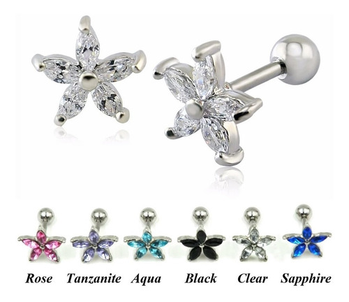 Piercing Barbell Flor Zirconias Lirio Helix Tragus