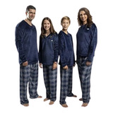 Pijama A Cuadros Azul Gris Pijama Familliar, 2 Piezas Polar