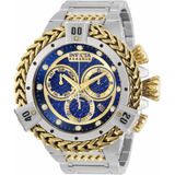 Relógio De Pulso Invicta Reserve 30543 Com Corpo Aço,  Analógico, Para Masculino, Fundo  Azul, Com Correia De Aço Inoxidável Cor Aço E Ouro, Agulhas Cor Ouro E Branco, Subdials De Cor Branco E Ouro, S