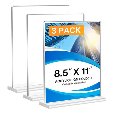 Paquete de 3 Soportes Acrílico para Letreros de 8,5 x 11 Pulgadas, A4 Soporte de Papel Transparente de Doble Cara, Soportes Verticales Acrílicos para Oficina, Negocios, Menús, Bodas, Fiestas | Meses sin interés