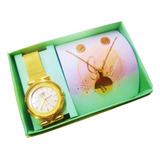 Kit Reloj Dorado Para Mujer + Juego De Collar Aretes Dorado