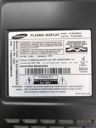 Display Tela Tv Samsung Plasma Display Pl43f4000ag