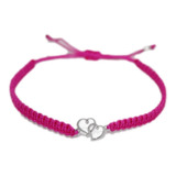 Nueva Pulsera Plata Ley 925 B206 Doble Corazón Amor Tejida