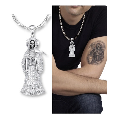 Collar Santa Muerte Plata 5.3 Cm Acero Inox. Premium | Meses sin interés