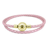 Jmqjewelry Abalorio Chapado En Oro De Cuero Rosa Trenzado Cu