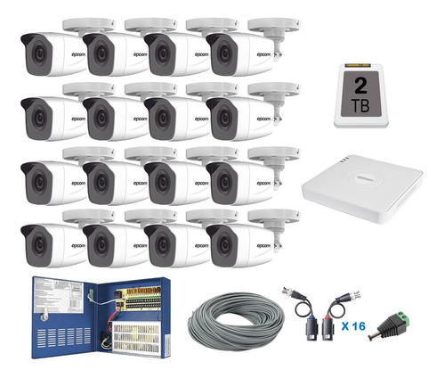 Kit 16 Camaras Hikvision 1080p 2 Mpx Cctv 2tb Dvr 16 Ch Utp