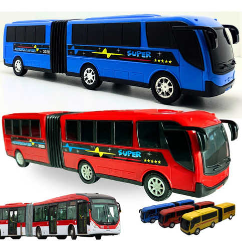 Ônibus De Brinquedo Articulado Grande Combo 2 Com Carrinhos
