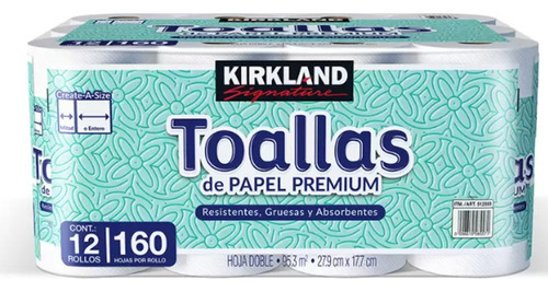 Toallas De Papel Premium Kirkland 12 Rollos 160 Hojas C/u