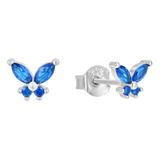 Aros Mariposa Pequeña Azul Celeste Plata Niña Mujer Aretes