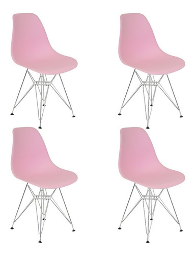 Kit 4 Cadeiras Charles Eames Eiffel Base Metal Cromado