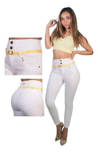 Jeans Mujer Colombiano 2244 Blanco Levantapompas