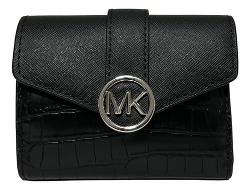 Billetera Michael Kors Carmen Con Diseño Liso Color Negro De Cuero Sintético - 9cm X 12cm X 3cm