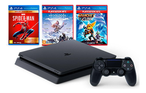 Playstation 4 Slim 500gb - Ps4 Slim 500gb + 3 Jogos Mídia Físicas Completo Com Nota Fiscal 10x Sem Juros