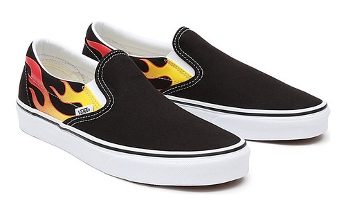 Tênis Classic Slip On Flame Black White Unissex.