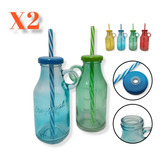 Botella X2 Vidrio Agua Tapa Metal Sorbete Botellita Bazar