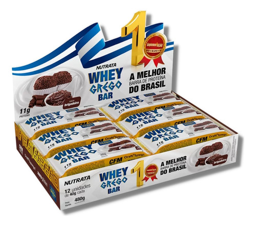 Whey Grego Barrinha Sabor Brigadeiro Display C/ 12