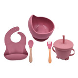 Set Babero/cuchara/tenedor/vaso/tazón Silicona Para Bebé