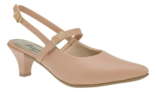 Scarpin Slingback Bico Fino Salto Baixo Sapato Retrô 205-01